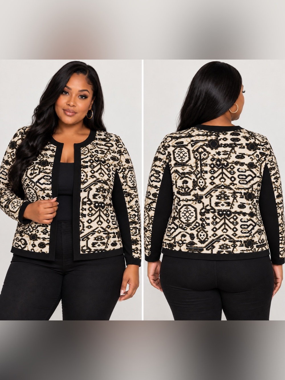 SIMPLY BE ABSTRACT STATEMENT JACKET BLACK/CREAM SIZE 16W (NEW WITH TAGS) A23